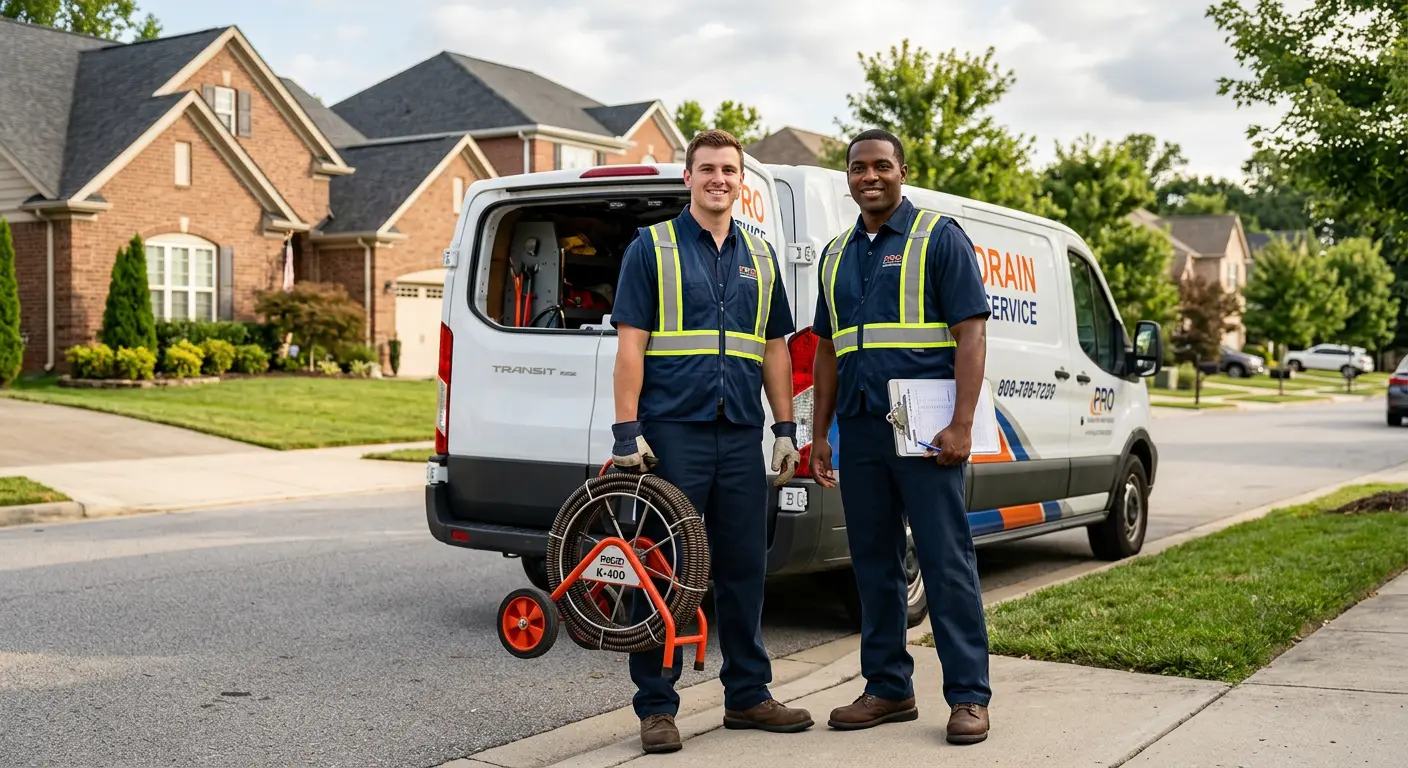 Sewer and drain service team with equipment ready for work in Wickliffe