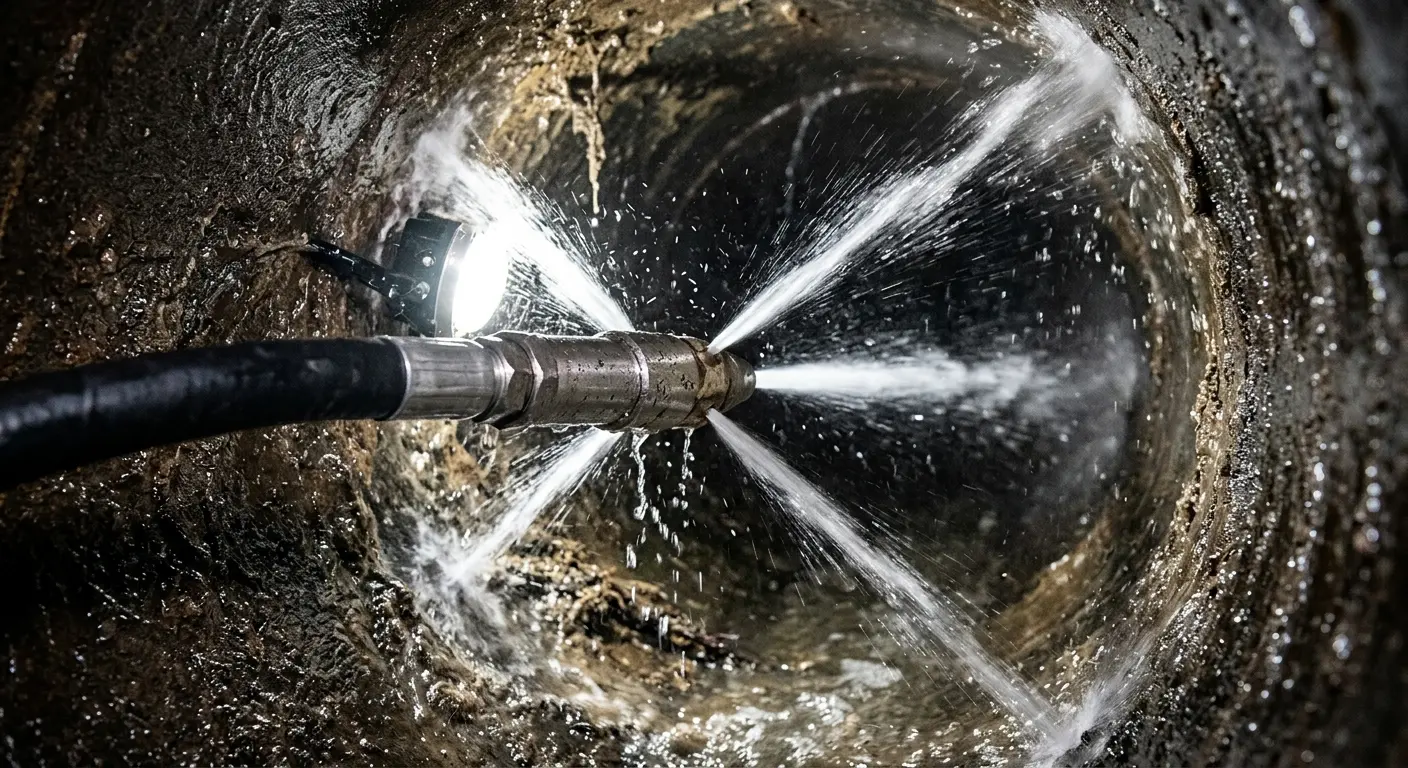 High-pressure hydro jetting nozzle cleaning sewer pipe for Sewer Cleanout in Wickliffe